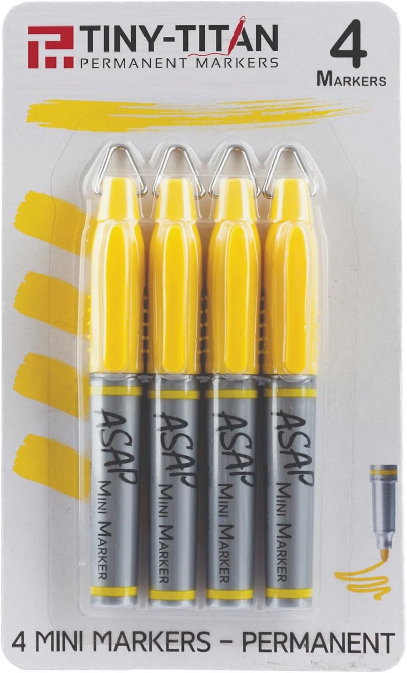 Tiny-Titan Mini Markers, Mini Markers, Keychain Clip, Golf Ball Marker, Clip On Nurse's Badge - Mini Markers - YELLOW Ink - Fine Point - 4 Pens Per Pack - Image 1